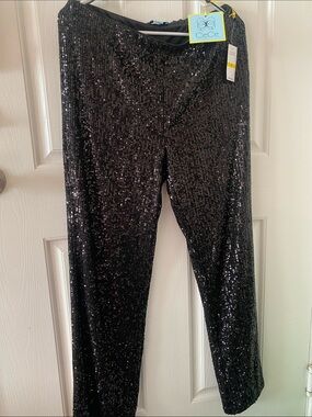 CeCe Black Sequin Slim Straight Pants